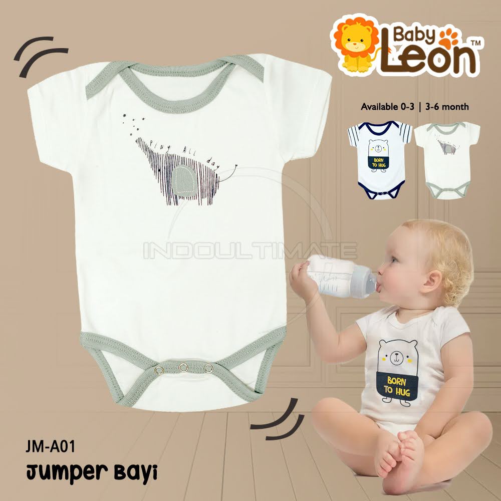 BABY LEON Jumper Bayi Jumsuit Bayi Baru Lahir Newborn Jumpsuit Bayi Baju Bayi Pakaian Bayi  JM-A01-GAJAH