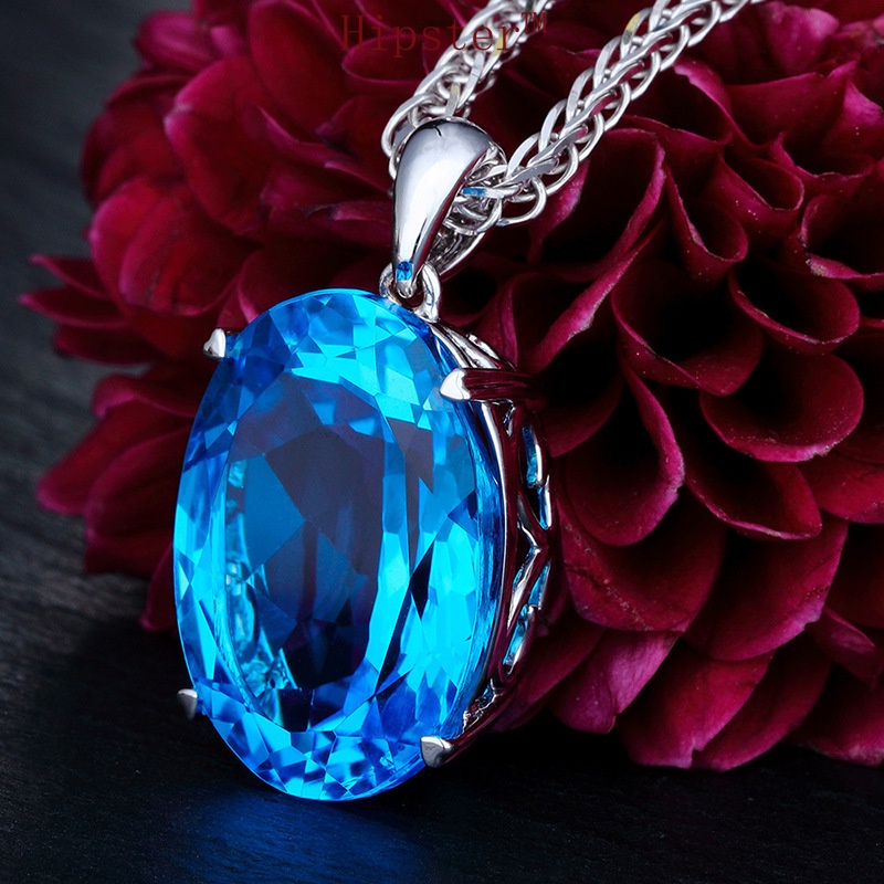 New Elegant Natural Sapphire Pendant Silver Necklace