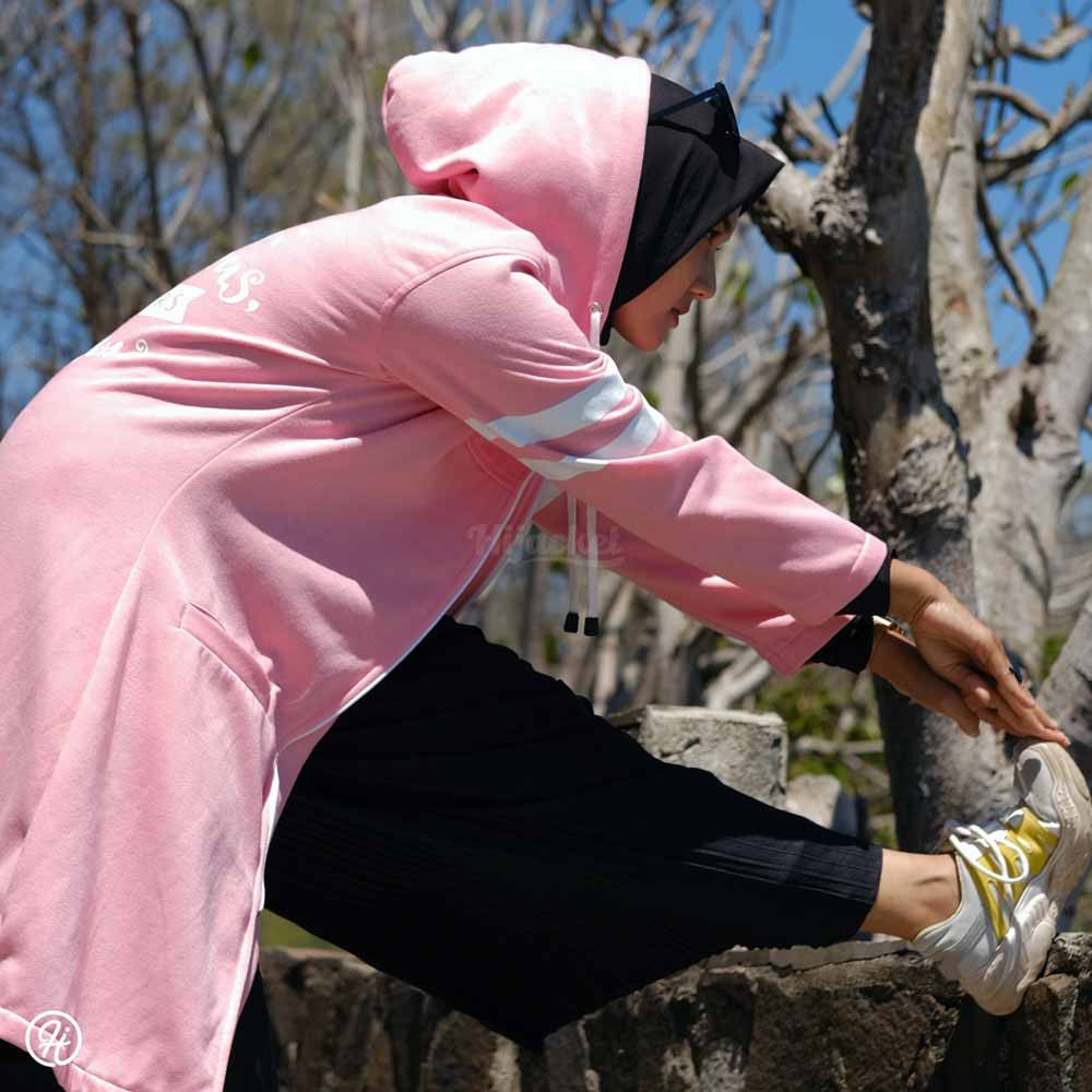 Jacket Jaket Hijabers Wanita Cewek Cewe Muslimah Hijaket Panjang Hoodie Hijacket Hoody BX Baby Pink-3