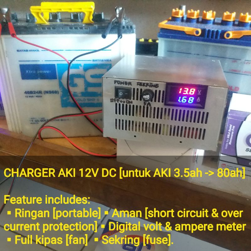 Charger accu aki mobil dan motor 12v dc untuk cas aki 3.5 amper - 60 ampere 80 ampere