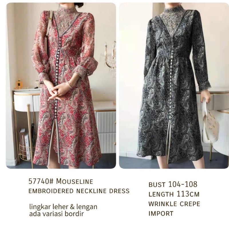 MDLV ~ 57740 MOUSELINE EMBROIDERED NECKLINE DRESS GAMIS MAXI GAMIS MUSLIM FASHION MUSLIM IMPORT