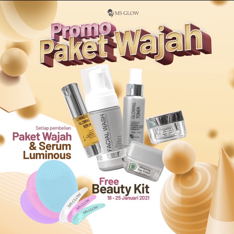 ms glow (ori) - pembelian paket wajah + serum free beauty kit