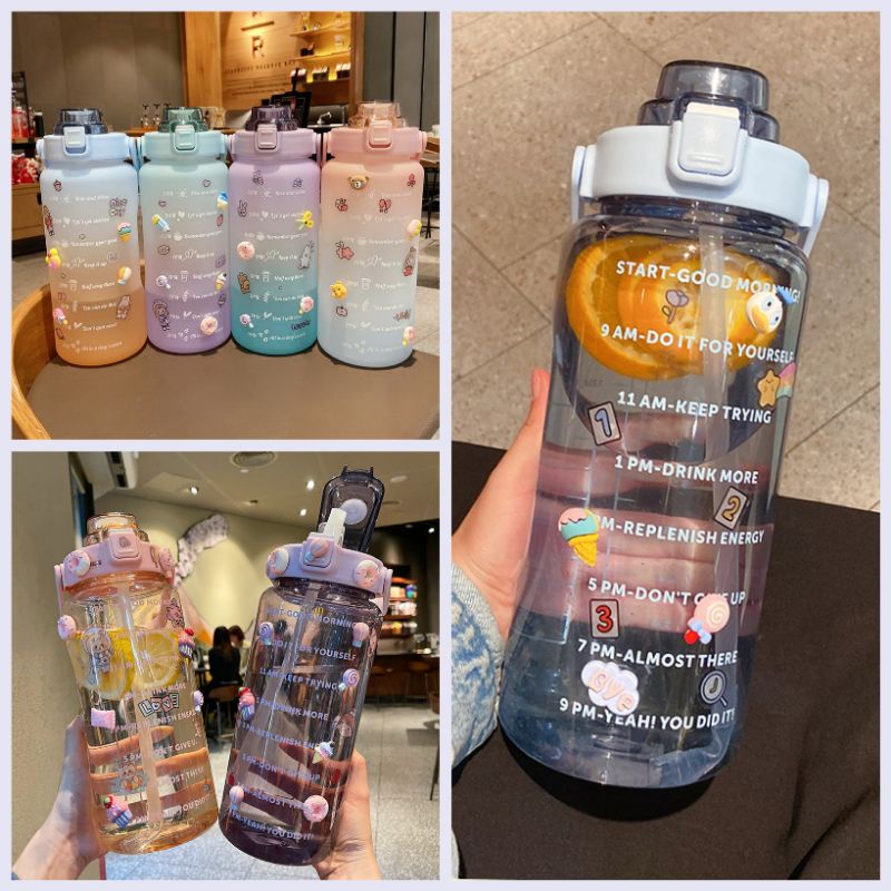 ((READY)) BAKUL UNIK - YIBEN Botol minum pastel jumbo 2L seperti Quifit / botol transparant bening tumbler 2 liter-2