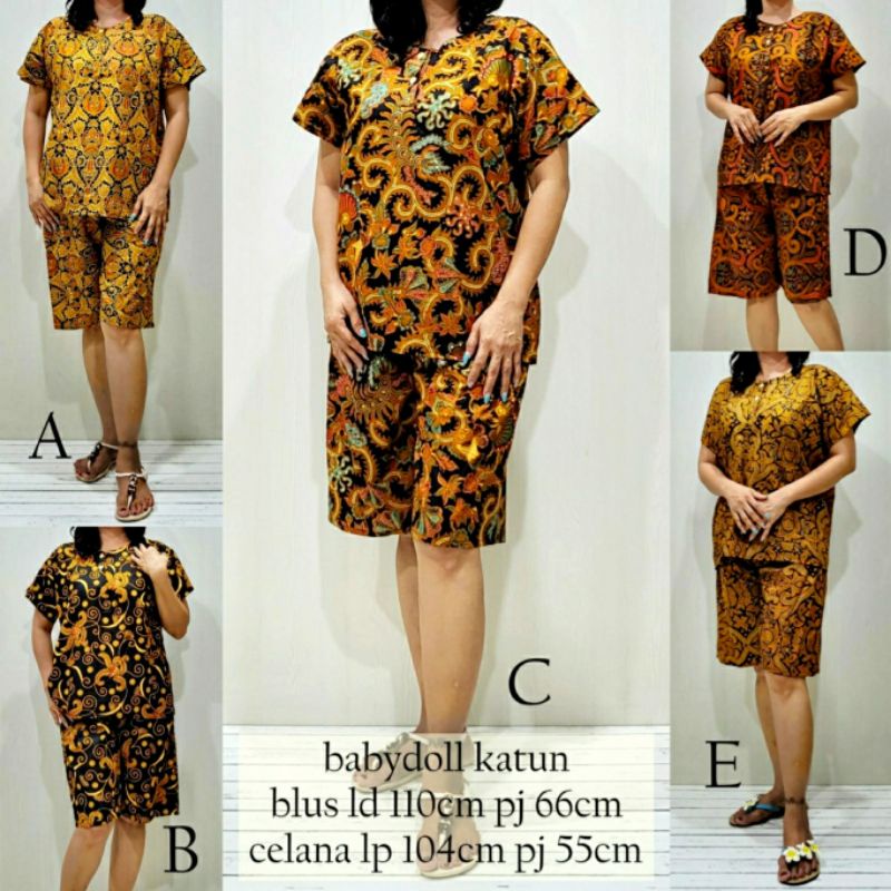 Babydoll Batik Katun Jumbo fit XL Setelan Baju Tidur Piyama Wanita Celana Pendek BK4