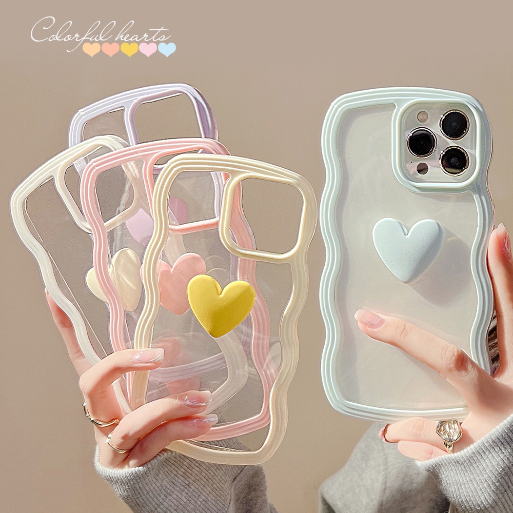 3d Cinta Hati Permen Warna Transparan Phone Case Cover Pelindung Untuk Iphone X XR XS 11 12 13 14 PLUS PRO MAX