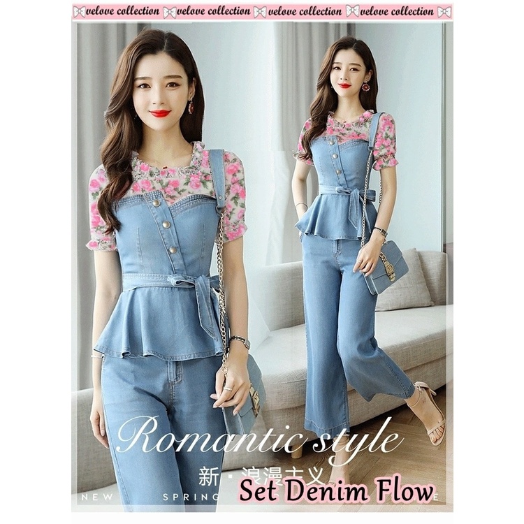 ZRS Set 3in1 Denim Flow Atasan + Celana + Gesper UK Fit L To XL LD 100 CM PJ 62 CM PJ Celana 90 CM