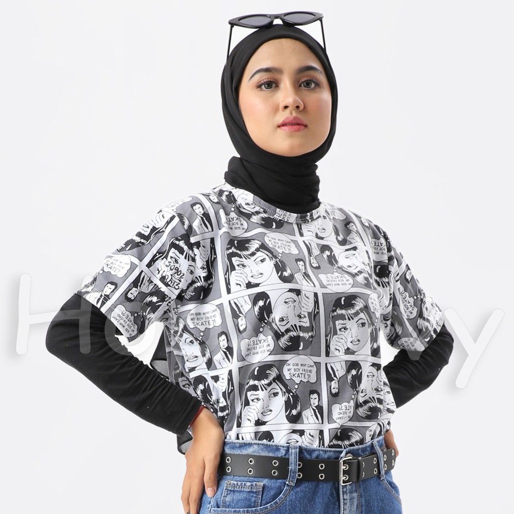 HOPYLOVY Kaos Wanita Printing motif Komik