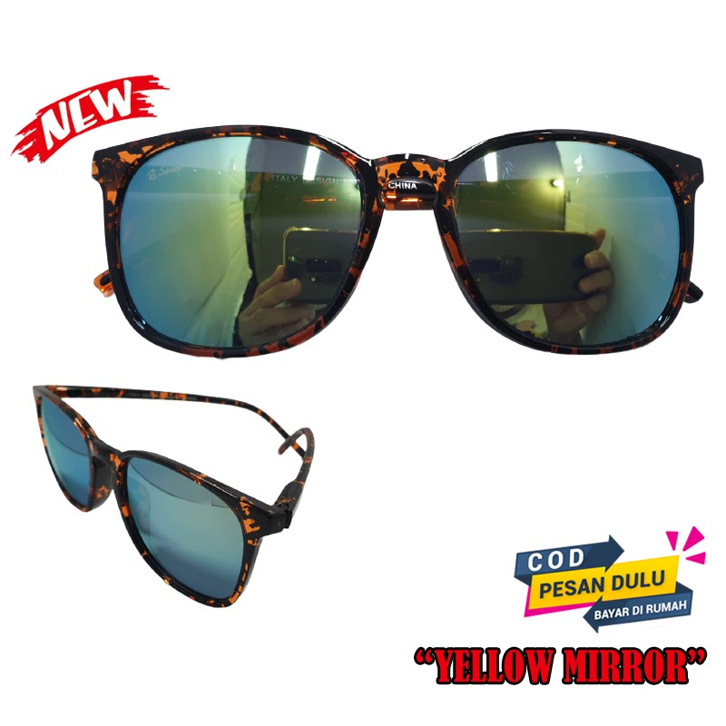 Kacamata Hitam Fashion Pria Wanita Lens Mirror Sunglasses Unisex Kaca mata gaya Anti UV Berkendara