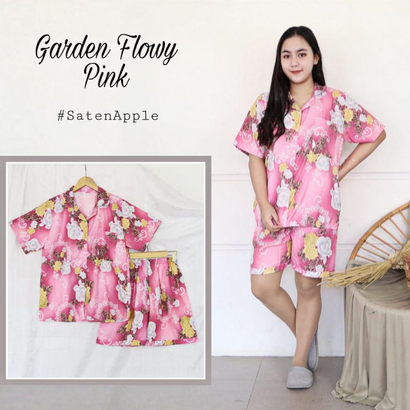 Baju Tidur Piyama Wanita Dewasa Piyama Baju Santai Motif Bunga-HP Mawar Pink