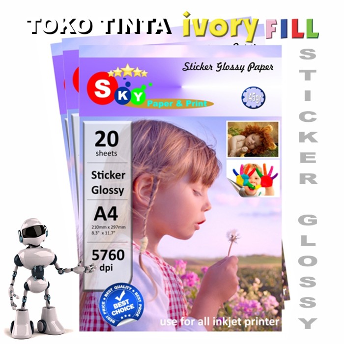 kertas stiker photo paper glossy sticker Sky 145 gsm glosy foto isi 20