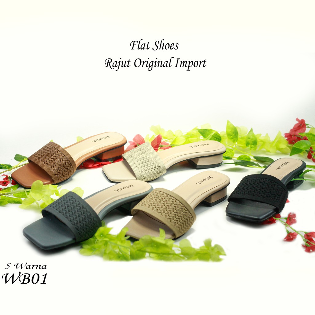 Emye WB01 - Sandal Selop Flat Shoes Pansus Rajut Import Murah Mewah Wanita Terbaru 2021