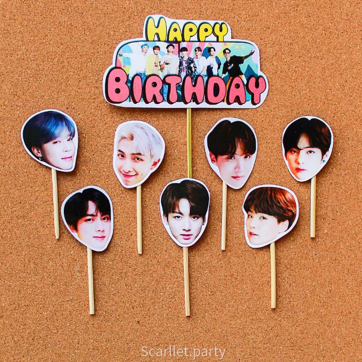 TOPPER CAKE HIASAN KUE BTS HIASAN KUE TART TOPPER ULANGTAHUN KOREA JUNGKOOK JIMIN DEKORASI BTS LILIN