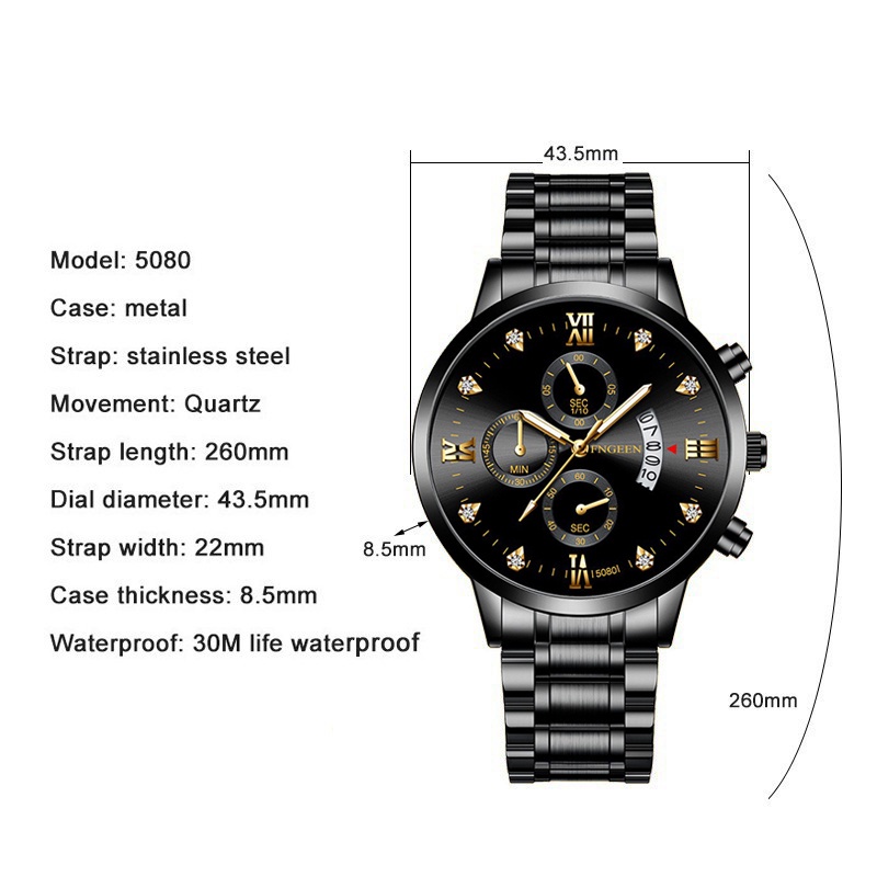 (COD)Jam tangan pria anti air Original fashion Watch Date Luxury Stainless Steel Kalender with box free battery jaam tangan pria arloji pria ready stock