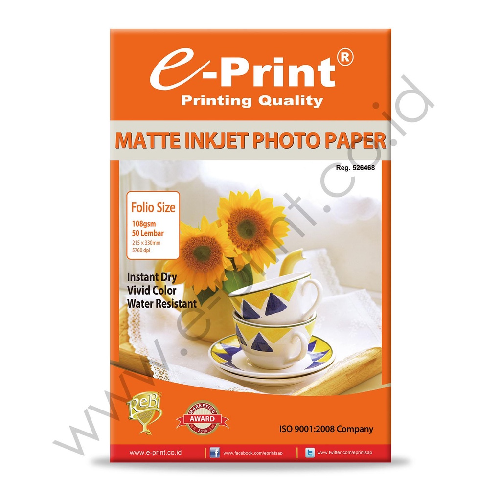 

E-Print Photo Paper/Kertas Foto/Cetak Foto Matte Inkjet Photo Paper Folio 108gsm - 50Sheets