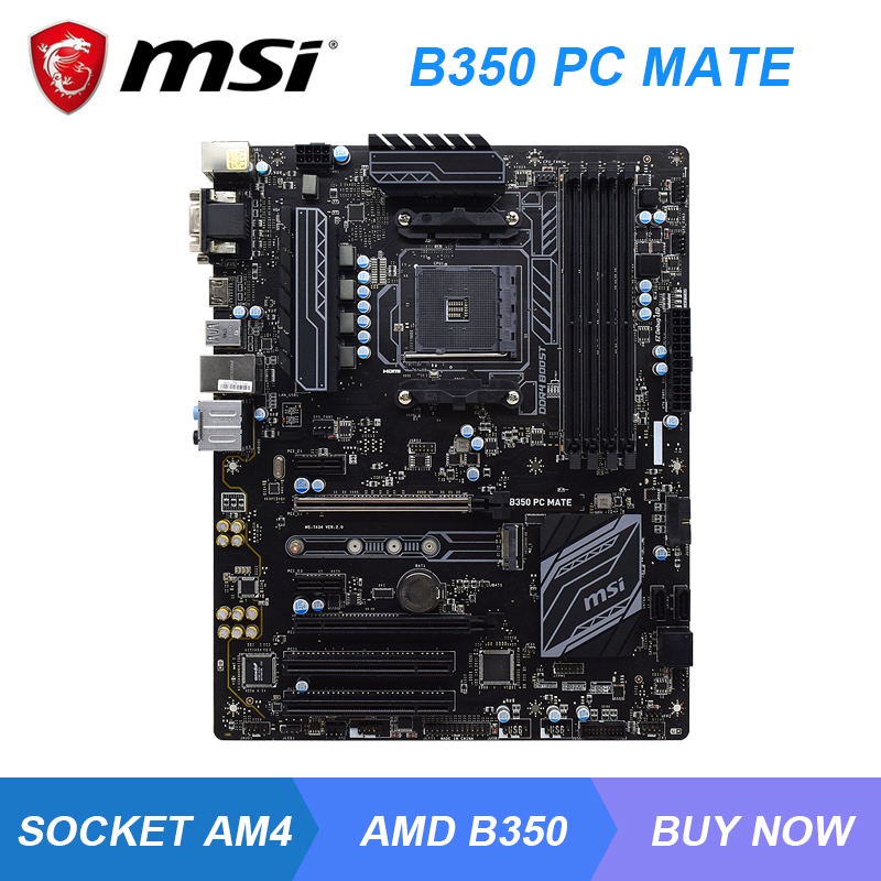 PREORDER MSI B350 PC MATE Support Ryzen 5 1600x 3600x Cpus AM4 Motherboard DDR4 64GB AMD B350 PCI-E 