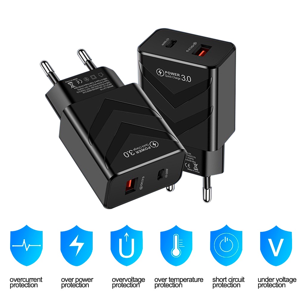 BENCO Quick Charge 3.0 Wall Charger USB AND PD Two-way Output 20W Adapter Travel Plug Compatible Most Devices