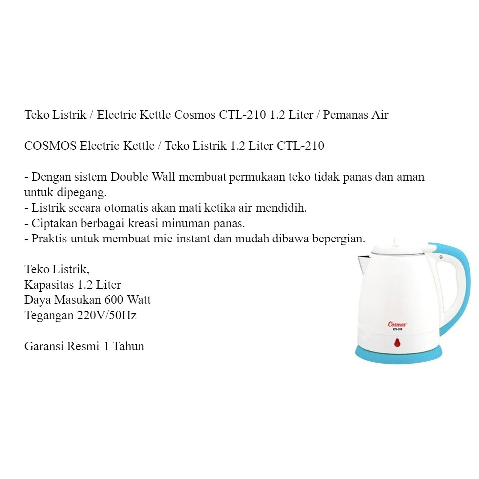 Teko Listrik/Kettle/Ceret Cosmos CTL 210