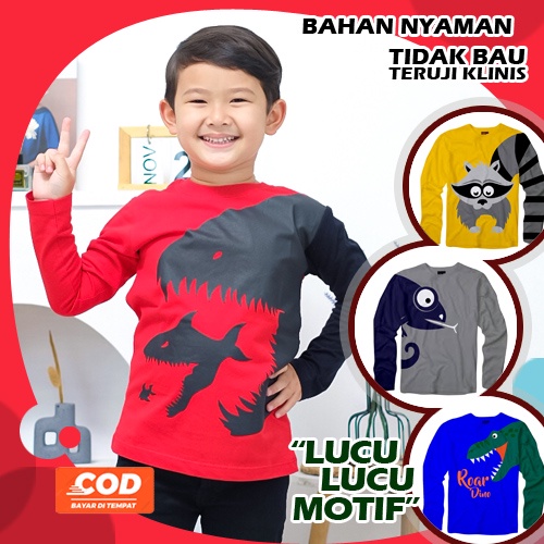 Pakaian Baju Anak Laki Laki Cowok Lengan Panjang usia 2 3 4 5 6 7 8 9 10 12 Tahun Kaos Anak Lengan P