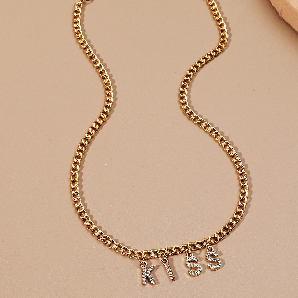 Kalung Wanita Fashion Liontin KISS Simple Korean Aksesoris Import