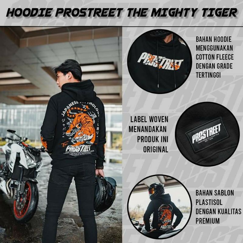 HOODIE | PROSTREET | THE MIGHTY TIGER | BLACK | NEW | ORIGINAL