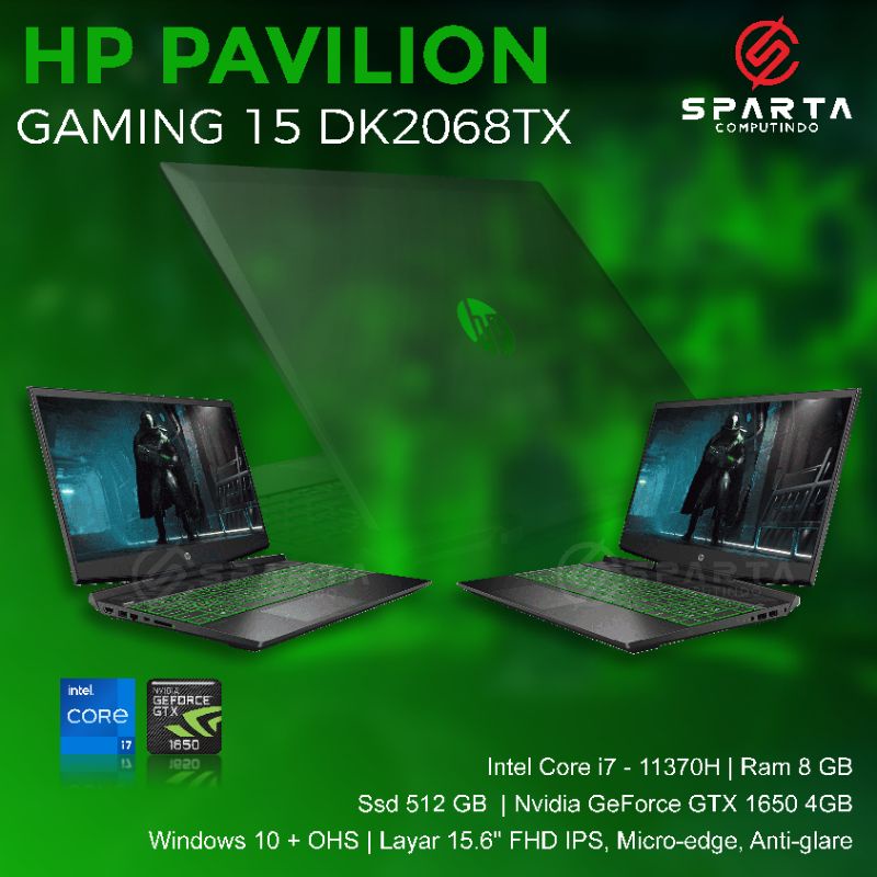 LAPTOP HP PAVILION GAMING 15 DK2068TX INTEL CORE i7-11370H RAM 8GB SSD 512GB NVIDIA GeFORCE GTX 1650