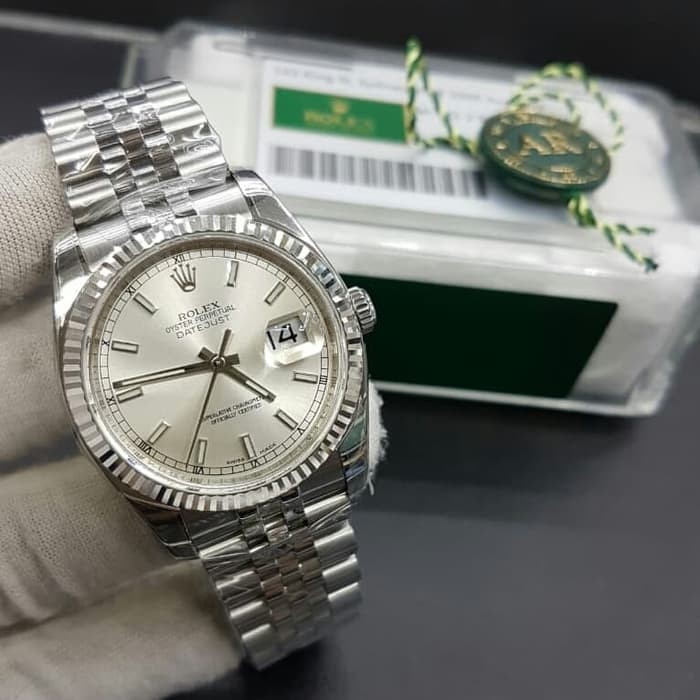 Jam Tangan Kw Super Pria Rolex Date Just Arf Silver Swiss Clone