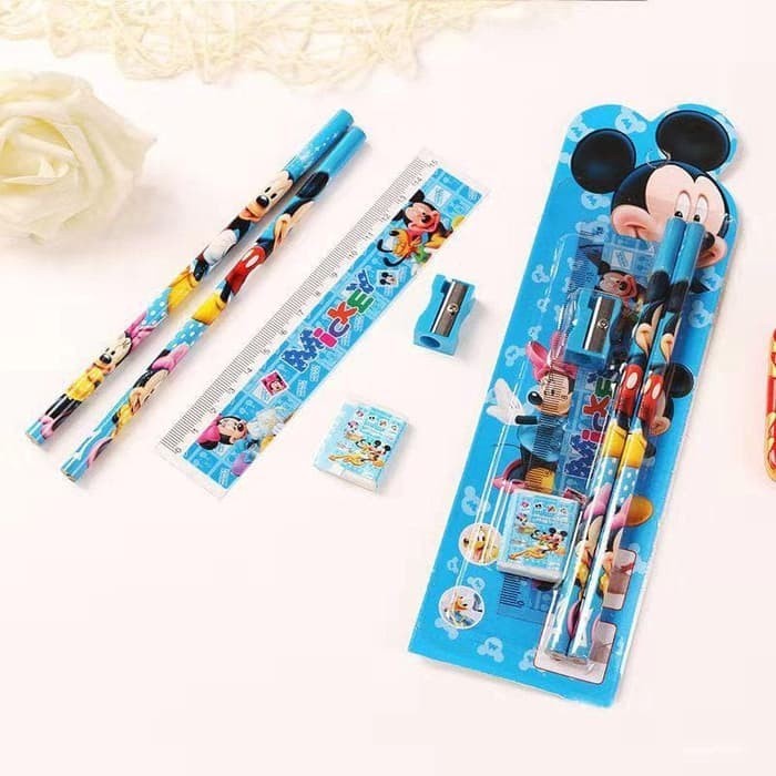 Mini Stationary Set Set Alat Tulis Sekolah 5 in 1 Pensil Set Karakter