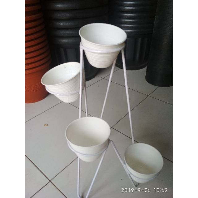 Paket rak besi dan pot uk12cm rak besi tinggi 53 cm c