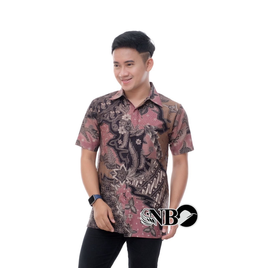 Batik Pria Lengan Pendek BATIK MURAH HRB026 motif TERBARU 2021 Kode 002 size M L XL XXL BIG SIZE 3L 4L 5L 6L Reguler Fit-Koin pink