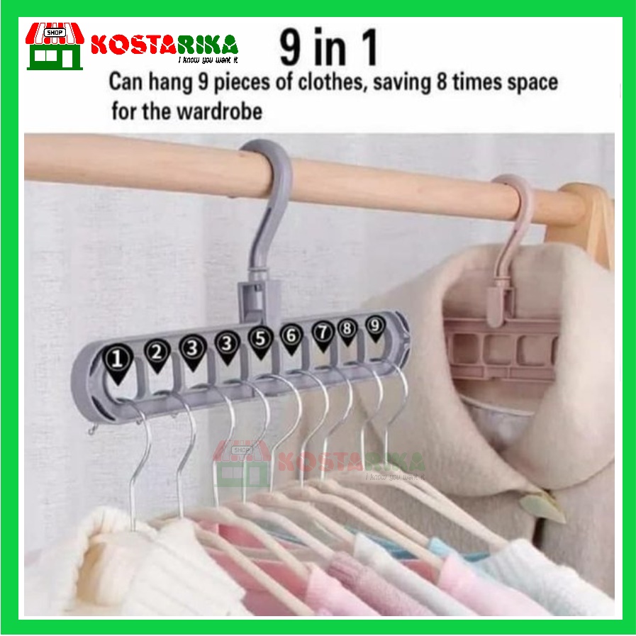 KOSTARIKA Gantungan Baju 9 lubang Atau Magic Hanger Instant 9 in 1 Gantungan Baju 9 in 1