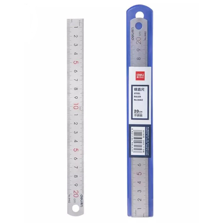 PENGGARIS BESI MISTAR 20 CM DELI 8462 TEBAL STAINLESS RULER ANTI KARAT