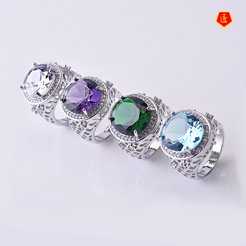 [Ready Stock]Classical Luxury Colored Gems Ring 925 Silver Jewelry