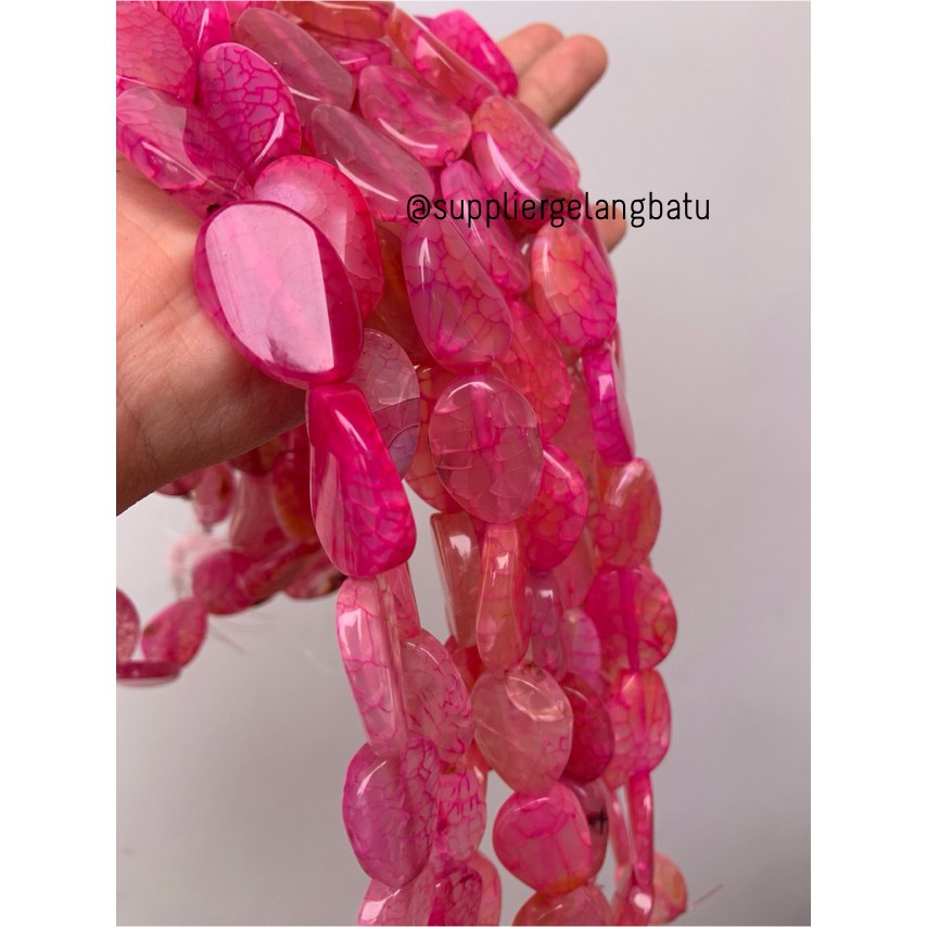 batu alam Penden simba oval pink agate serat pipih 3 x 2 cm merah muda