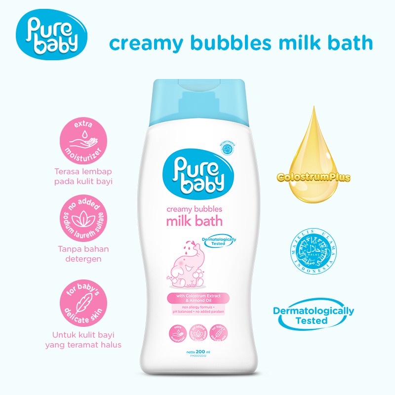 PURE BABY PUREBABY CREAMY BUBBLES MILK BATH 200ML SABUN MANDI BAYI ANAK