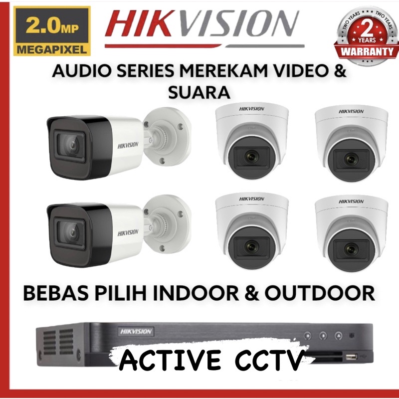 paket camera cctv 6 kamera hikvision 2mp audio built in mic 1080p 8 channel ch bisa rekam suara 8ch