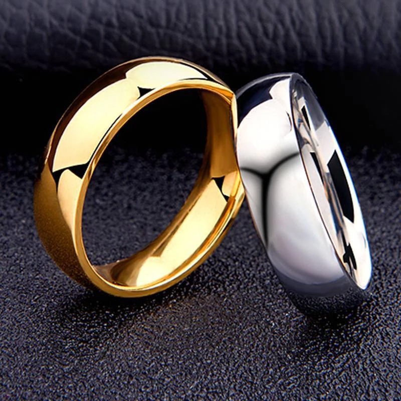 Cincin Jari Bahan Stainless Steel Warna Emas Hitam Silver Ukuran 6mm Untuk Pria Dan Wanita