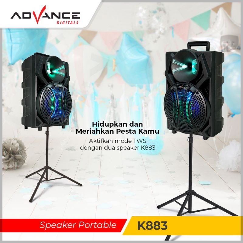 Speaker Advance K883 Meeting Bluetooth Portable Plus Mic Wireless Karaoke pengajian senam Gitar