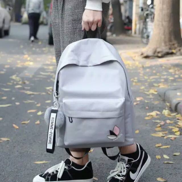 BACKPACK DAUN tas ransel sekolah tas ransel wanita tas lokal batam free pompom