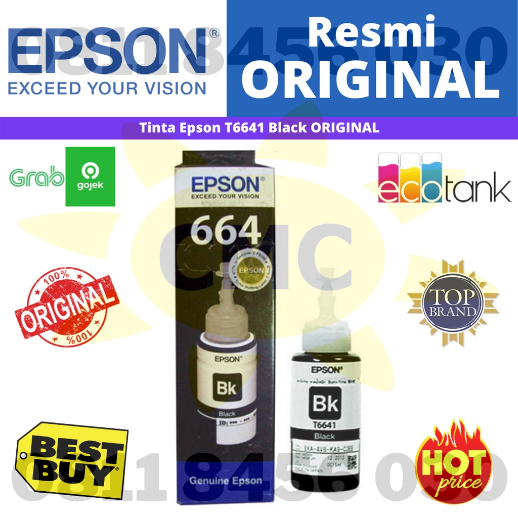 TINTA EPSON T6641 6641 Black ORIGINAL KEMASAN BARU