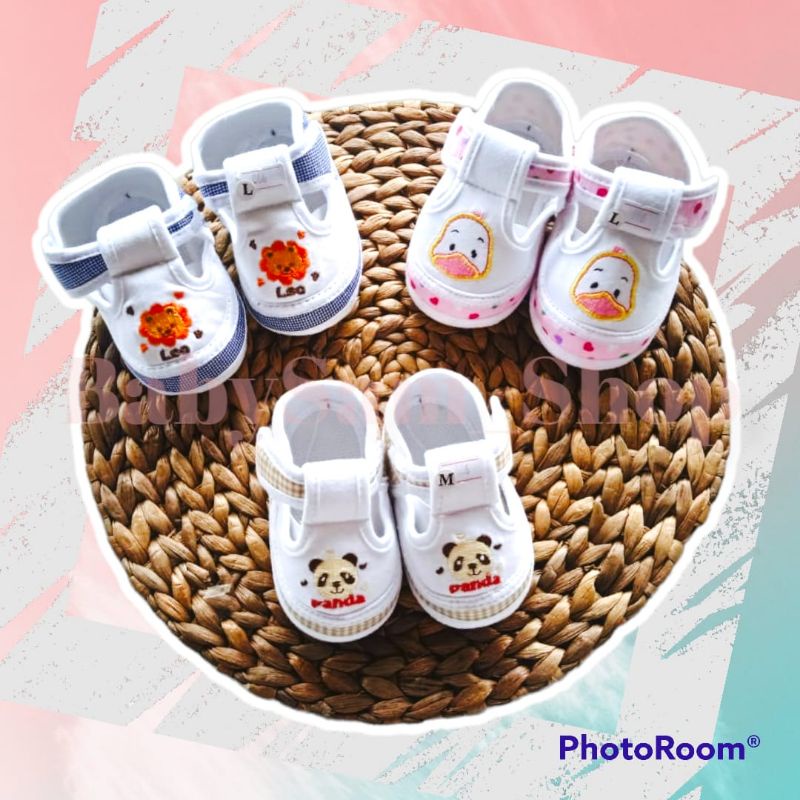 Sepatu Prewalker Bordir Animal Lucu || Sepatu Kain Bayi 0-18Bulan SNI