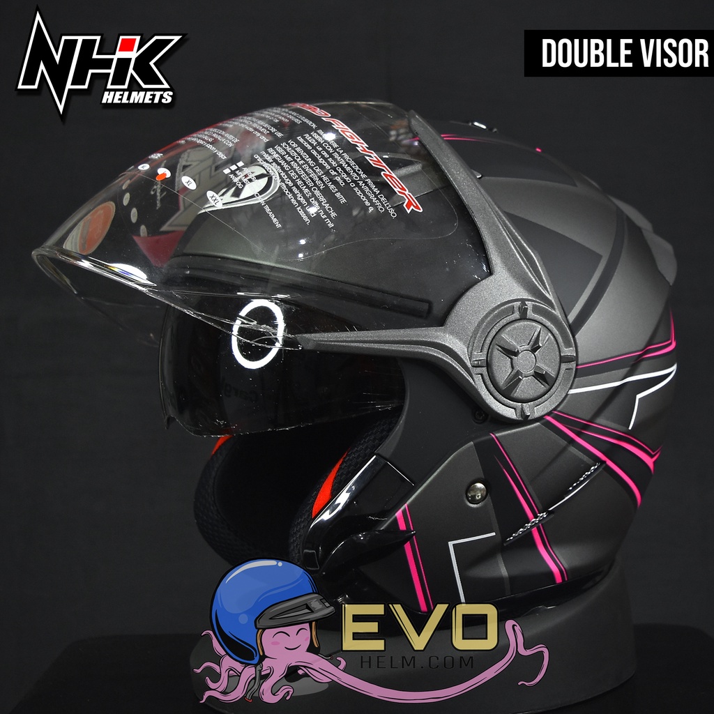 HELM NHK GLADIATOR ORIGINAL - HELM NHK HALF FACE GLADIATOR MOTIF GRANDE HAWK HELM NHK DOUBLE VISOR ( ONGKIR 2KG )