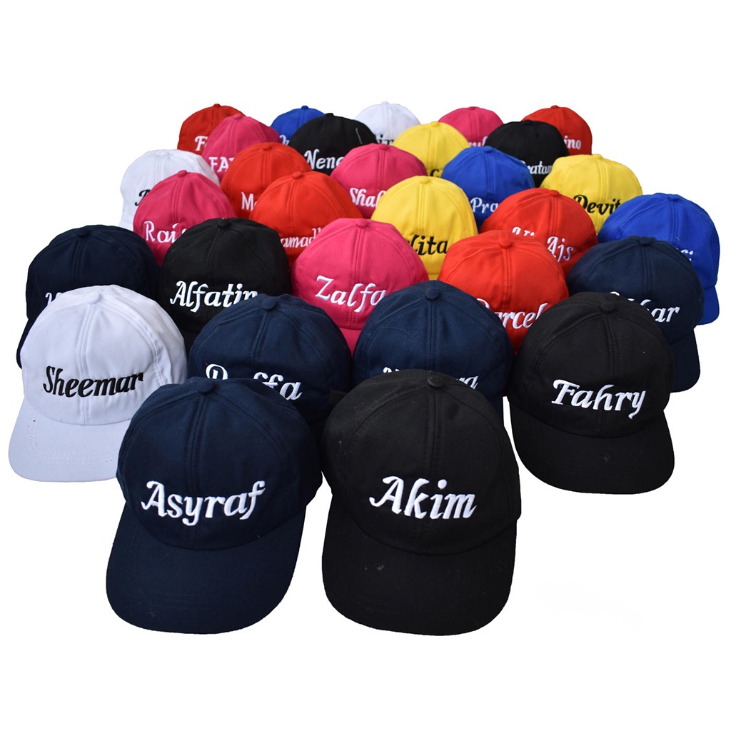 Topi Anak Laki Laki &amp; Perempuan Bordir Nama Custom 3 - 12 Tahun | Topi Dewasa 13 Tahun Ke Atas