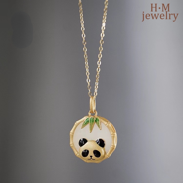 Kalung Rantai Sterling Silver 925 Dengan Liontin Beruang / Panda / Bambu Untuk Wanita