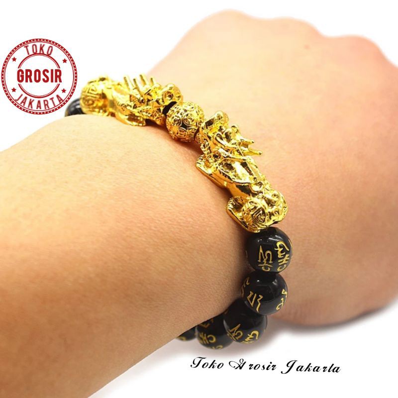 Gelang 2 Pixiu Naga Jumbo Batu Mantra Budha