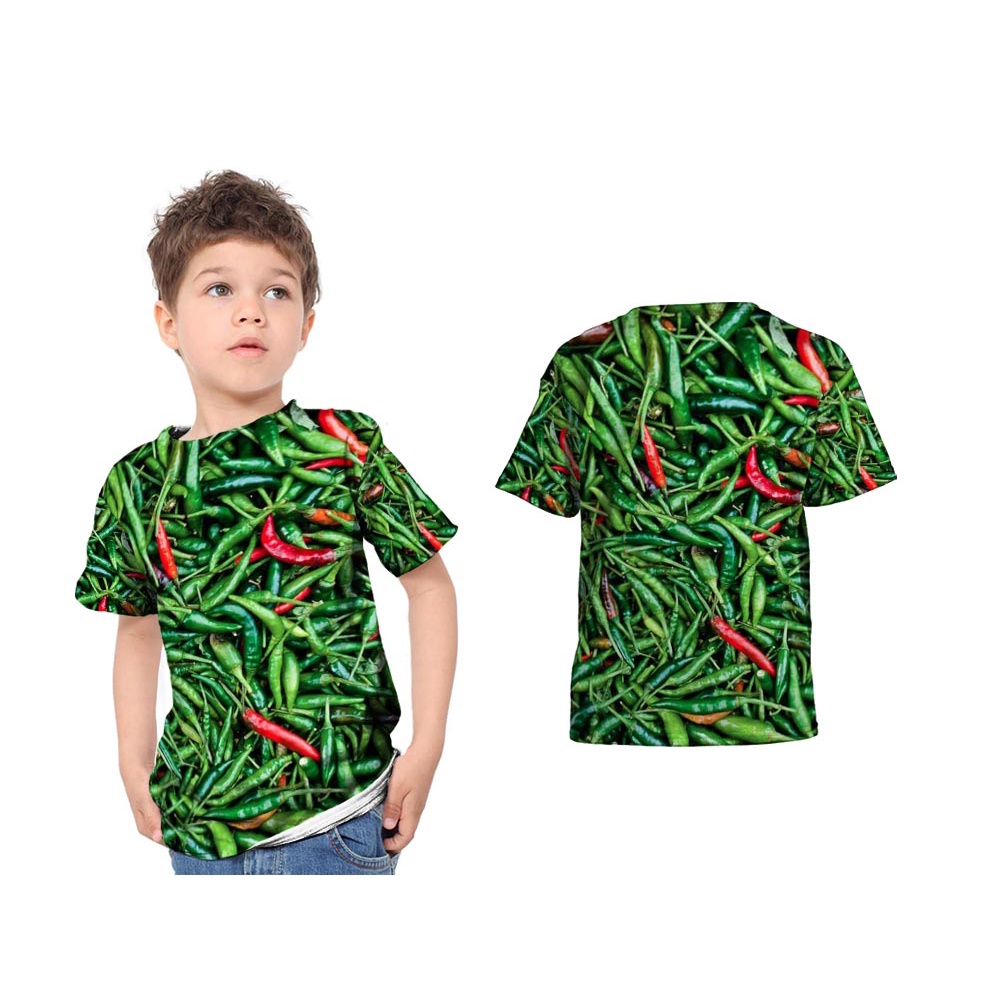 kaos anak 2 - 12 tahun kaos anak cabe ijo  kaos sayuran kaos full print 3D motif sayuran kaos buah-b