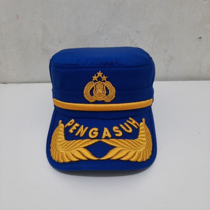 Topi Komando Pamen Polri Pengasuh Biru Bordir Logo Tribrata Twist Halus Premium