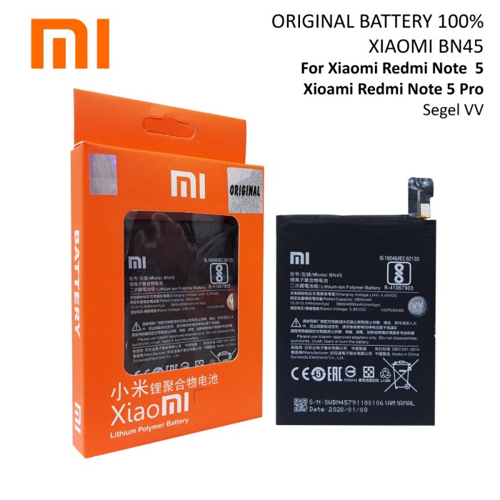Baterai Batre Battery Xiaomi Redmi Note 5 pro BN 45 / BN45 / BN-45 Ori