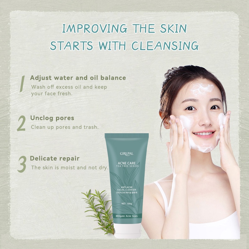 GIRLPAL Anti Acne Facial Cleanser 100g Tea Tree Acne Treatment Foam Pembersih Wajah Jerawat Wash