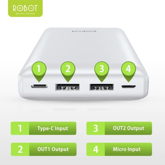 ROBOT PowerBank 20000mAh 2 Input (Micro&amp;Type-c) 2 Output USB RT20