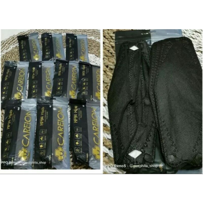 Masker KF94 Hijab Careion Warna Hitam Isi 10pcs